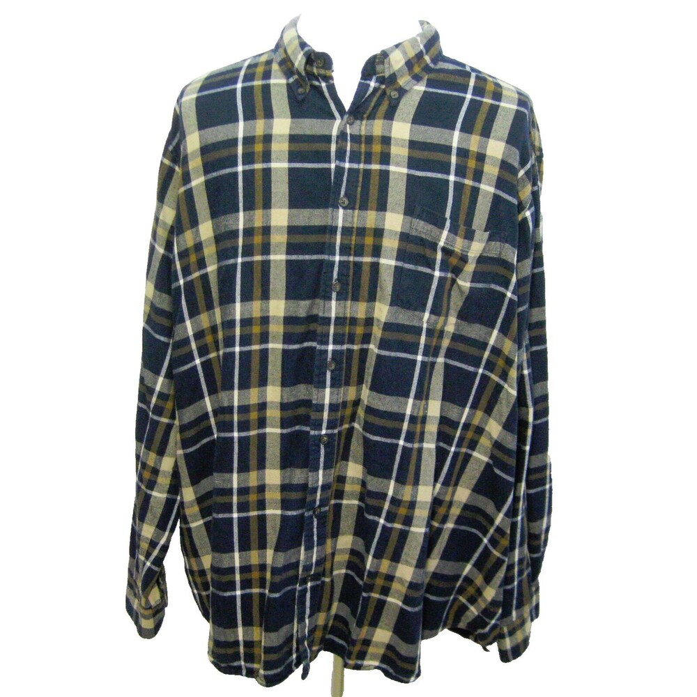 FOUNDRY Men's (2XLT) Blue & Beige Plaid Long Sleeve Flannel Button Front Shirt